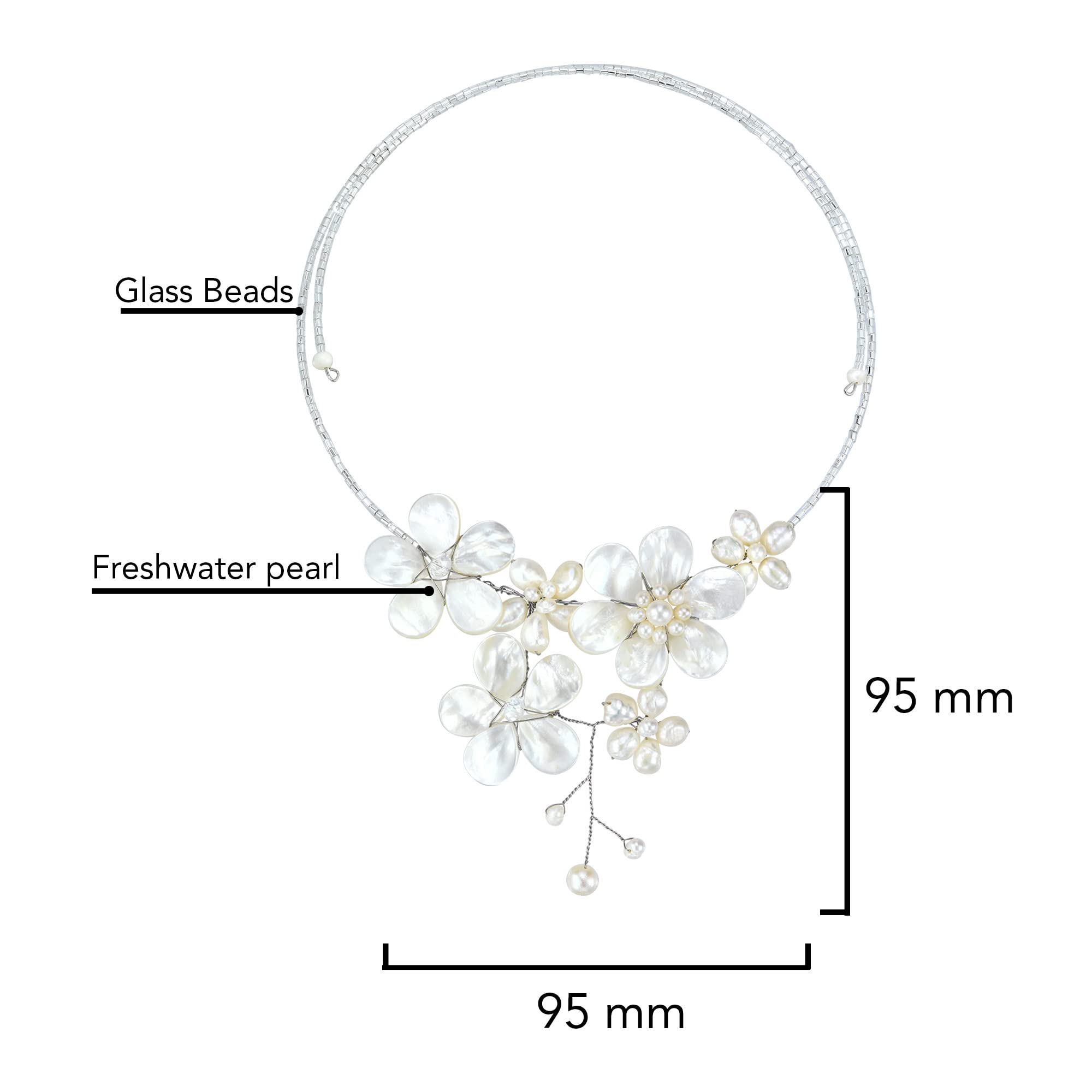 AeraVida Elegant Bridal Floral Mother of Pearl and Freshwater White Pearl Cluster Choker Wrap Necklace