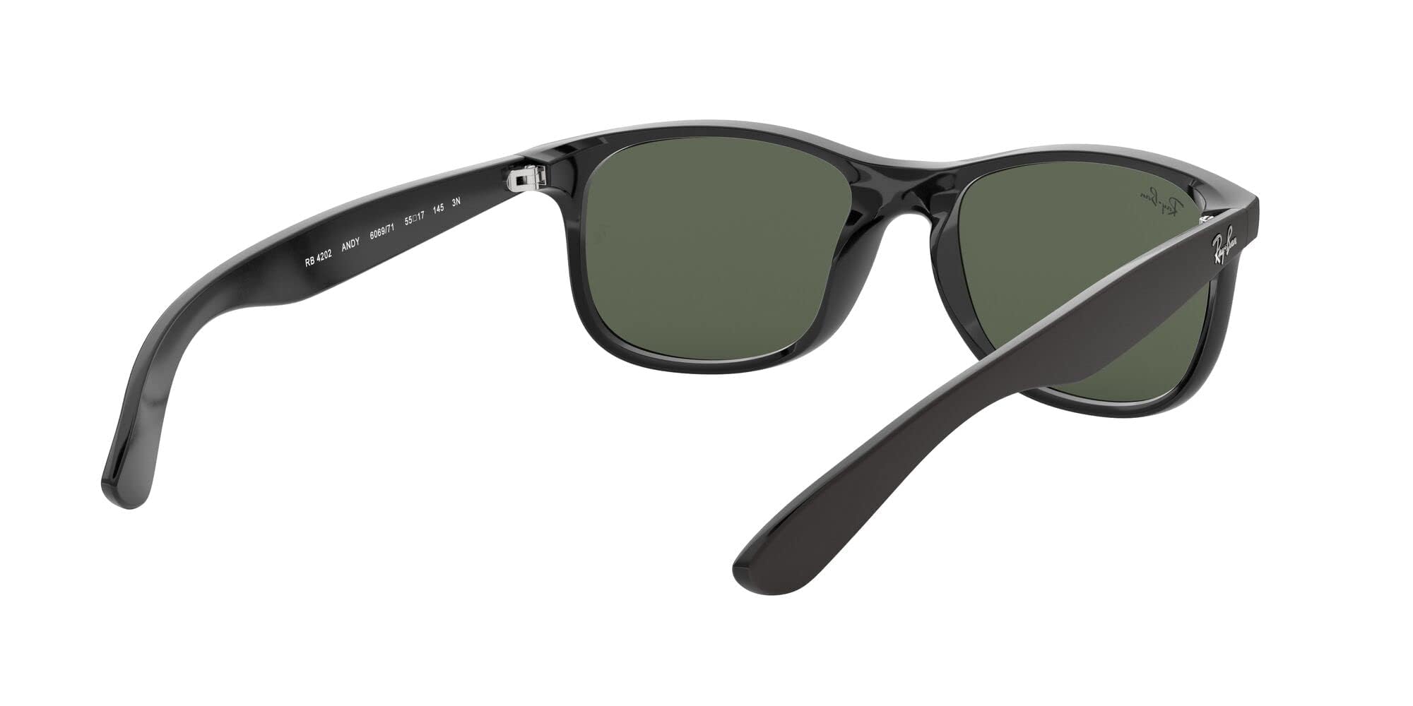 Ray-Ban RB4202 Andy Rectangular Sunglasses, Matte Black On Black/Dark Green, 55 mm