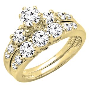 dazzlingrock collection 1.80 carat (cttw) 14k round diamond women 3 stone engagement ring set, yellow gold, size 7