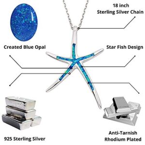 Beaux Bijoux Sterling Silver Created Opal Starfish Pendant w/ 18" Chain