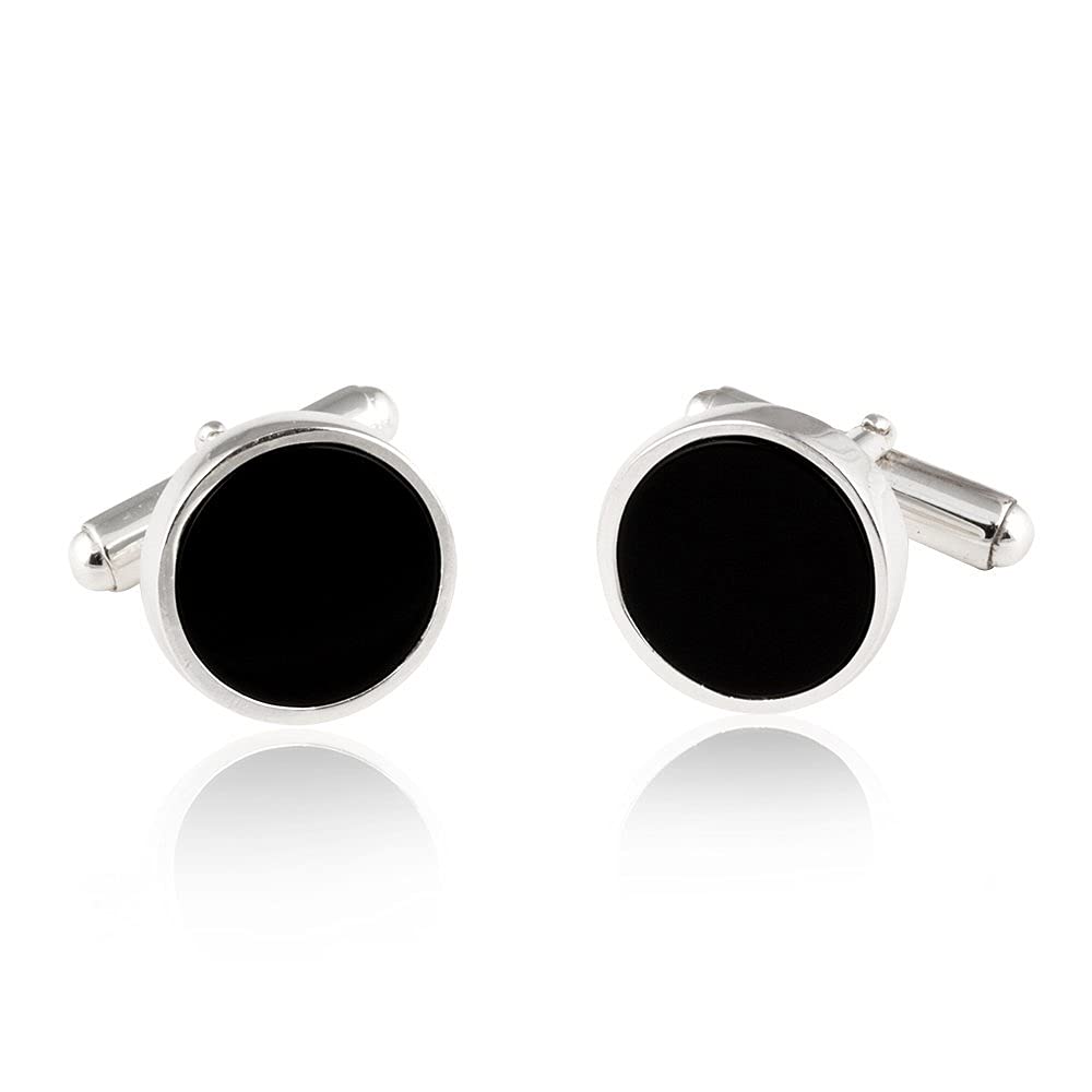 Mens Sterling Silver Black Onyx Cufflinks and Studs Formal Set with Presentation Box - Solid 925 Sterling Silver Wedding Party Tuxedo Shirt Studs - 5/8" cufflinks 3/8" studs Heirloom Luxury Set