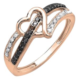 Dazzlingrock Collection Round 0.15 Carat Black & White Diamond Heart Promise Engagment Ring for Women in 10K Solid Rose Gold Size 9