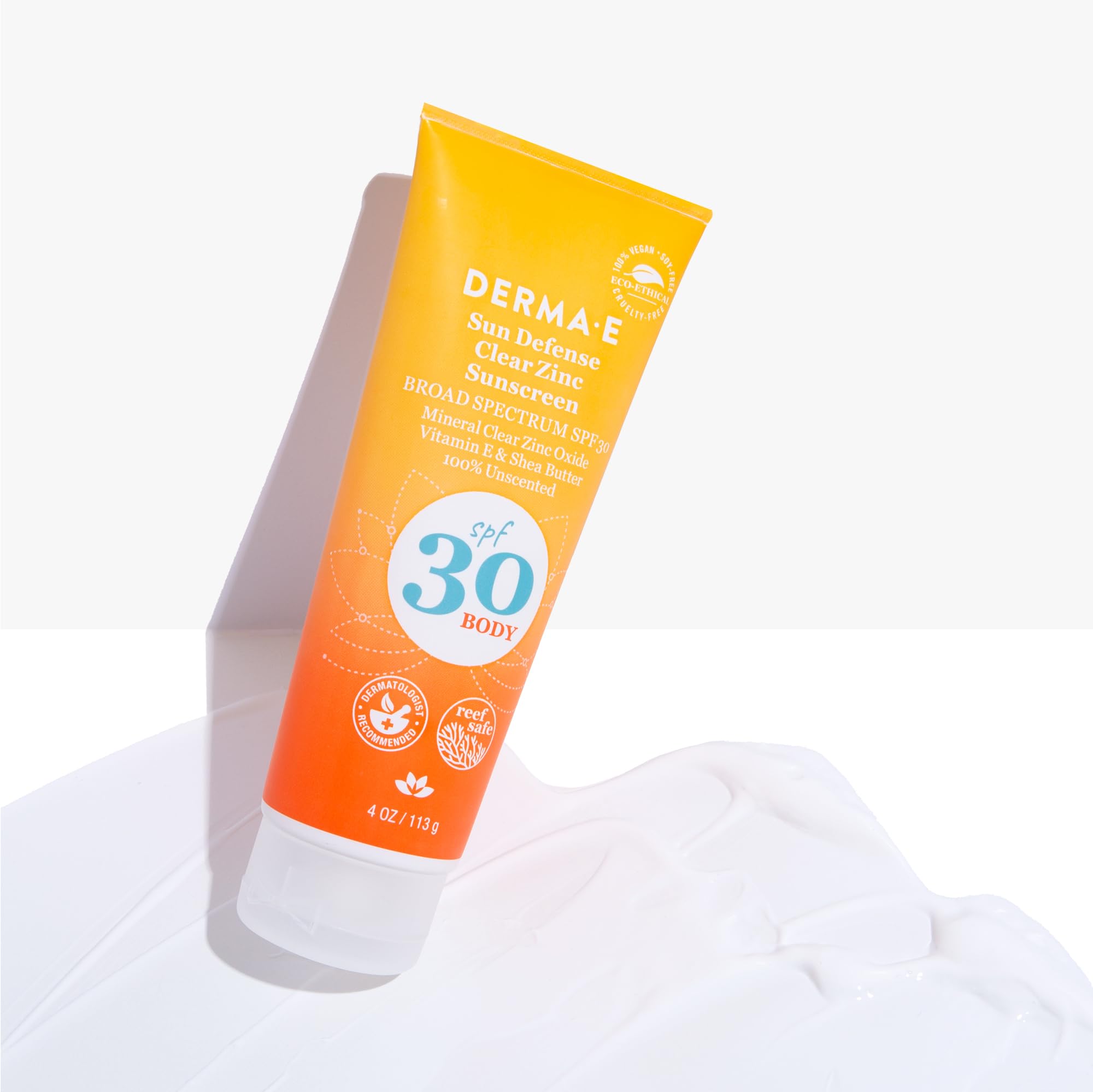 DERMA E Sun Defense Mineral Sunscreen SPF 30 Body – Broad Spectrum Sun Cream – Fragrance Free Zinc Oxide and Titanium Dioxide Aging Reducing Protection, 4 Oz