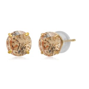 jewelili solitaire stud earrings in 10k yellow gold with 6mm round cut champagne cubic zirconia