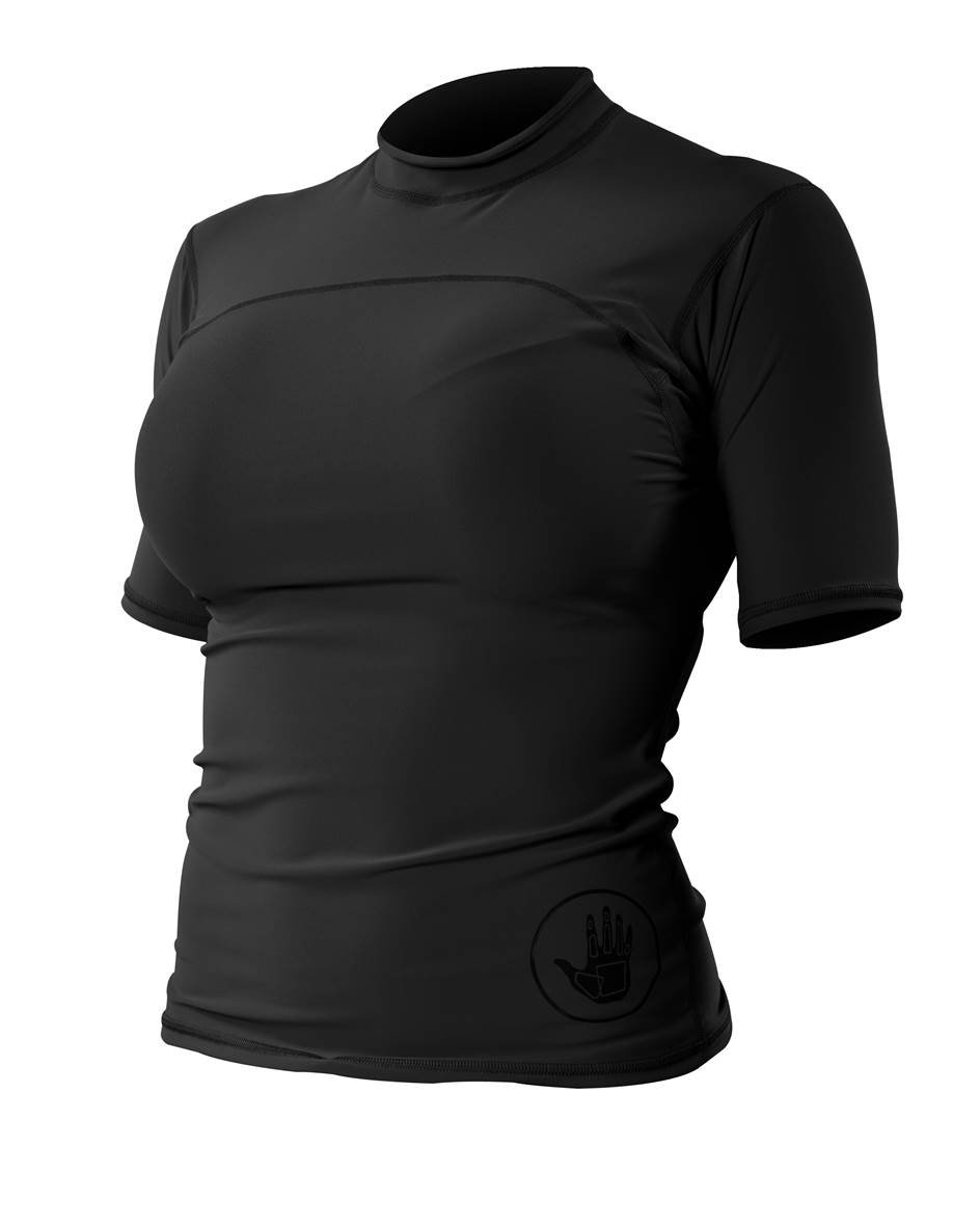 Body Glove Women's Smoothies Fitted Short Sleeve Rash Guard Tops, Black, Large