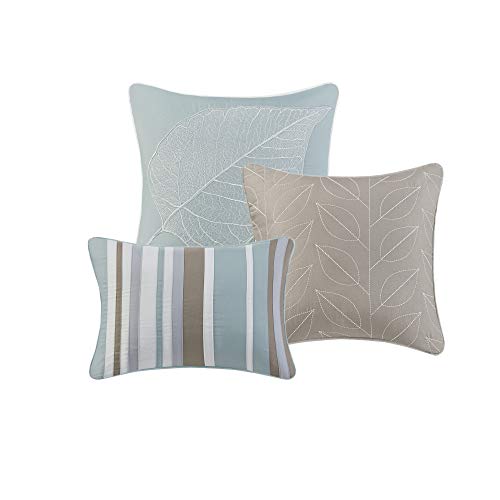 Madison Park Caelie Quilt Modern Classic Design All Season, Breathable Coverlet Lightweight Bedding Set, Matching Shams, Decorative Pillow, King/Cal King(104"x94"), Leaf Blue 6 Piece