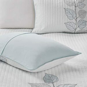 Madison Park Caelie Quilt Modern Classic Design All Season, Breathable Coverlet Lightweight Bedding Set, Matching Shams, Decorative Pillow, King/Cal King(104"x94"), Leaf Blue 6 Piece