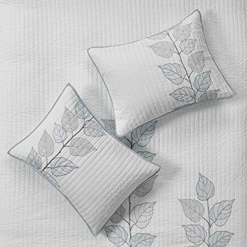 Madison Park Caelie Quilt Modern Classic Design All Season, Breathable Coverlet Lightweight Bedding Set, Matching Shams, Decorative Pillow, King/Cal King(104"x94"), Leaf Blue 6 Piece