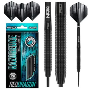 RED DRAGON Razor Edge Black 26g Tungsten Darts with Flights and Stems