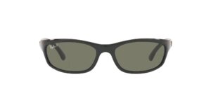 ray-ban men's rb4115 rectangular sunglasses, black/polarized green, 57 mm