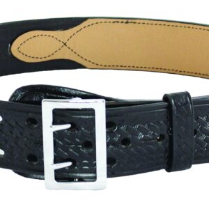 First Class Leather Sam Browne Duty Belt Police, Sheriff, and Security Half Leather-Lined, 2-1/4" Width Plain and Basketweave Duty Belt (38, Nickel Sam Browne Basketweave)