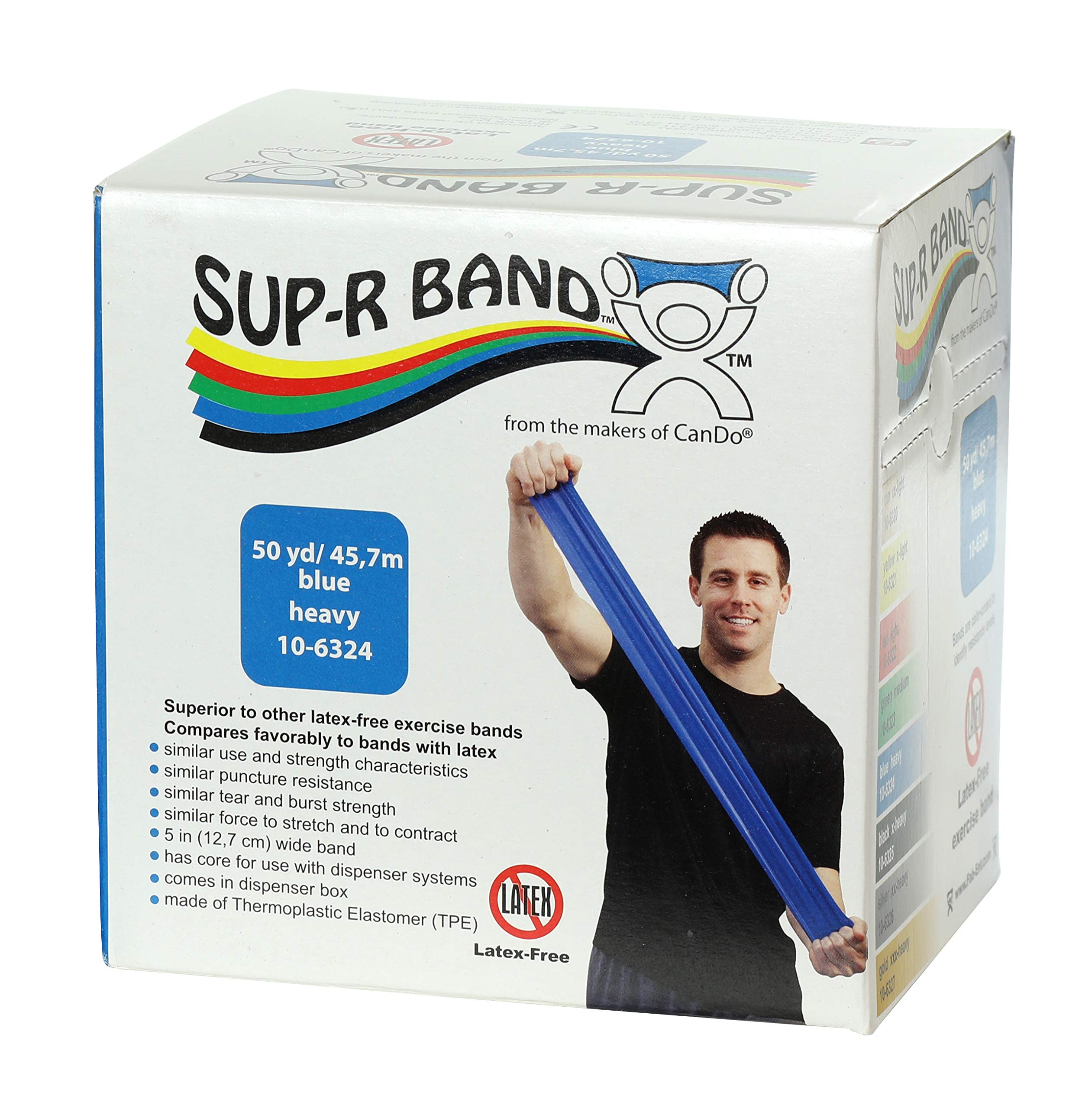 CanDo 10-6324 Sup-R Latex Free Exercise Band, 50 yd Roll, Blue-Heavy