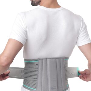 TYNOR Lumbar Sacral Belt Back Support Belt for Men & Women, Herniated Disc, Sciatica, Scoliosis & Lower Back Pain Breathable Back Brace Compression, Adjustable Straps with Removable Pad (Large, Grey)