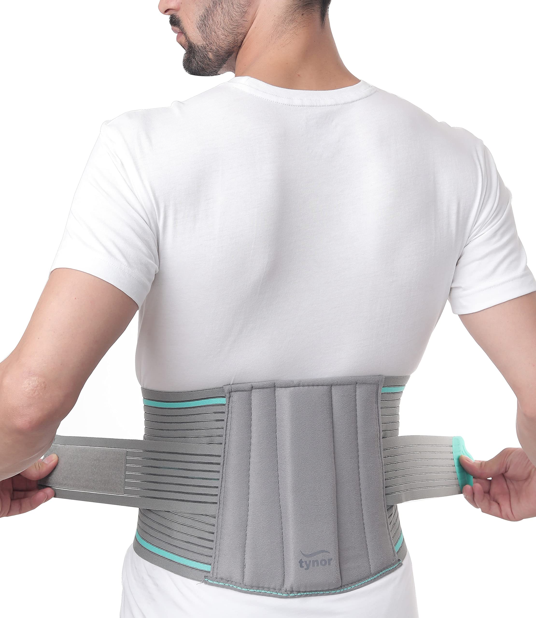 TYNOR Lumbar Sacral Belt Back Support Belt for Men & Women, Herniated Disc, Sciatica, Scoliosis & Lower Back Pain Breathable Back Brace Compression, Adjustable Straps with Removable Pad (Large, Grey)