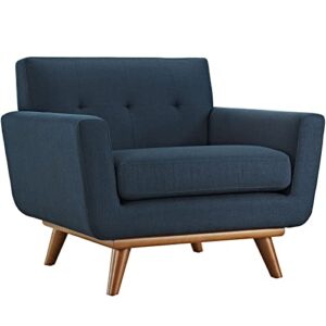 modway engage mid-century modern upholstered fabric accent arm lounge chair in azure, armchair