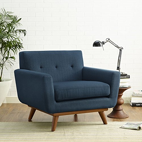 Modway Engage Mid-Century Modern Upholstered Fabric Accent Arm Lounge Chair in Azure, Armchair