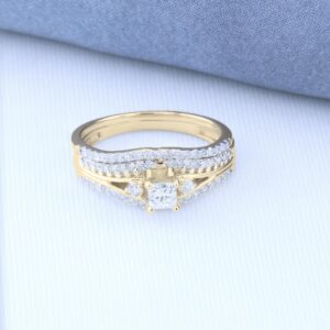 Dazzlingrock Collection 1.00 Carat (ctw) 14K Princess & Round Diamond Bridal Wedding Band Set 1 CT, Yellow Gold, Size 6.5