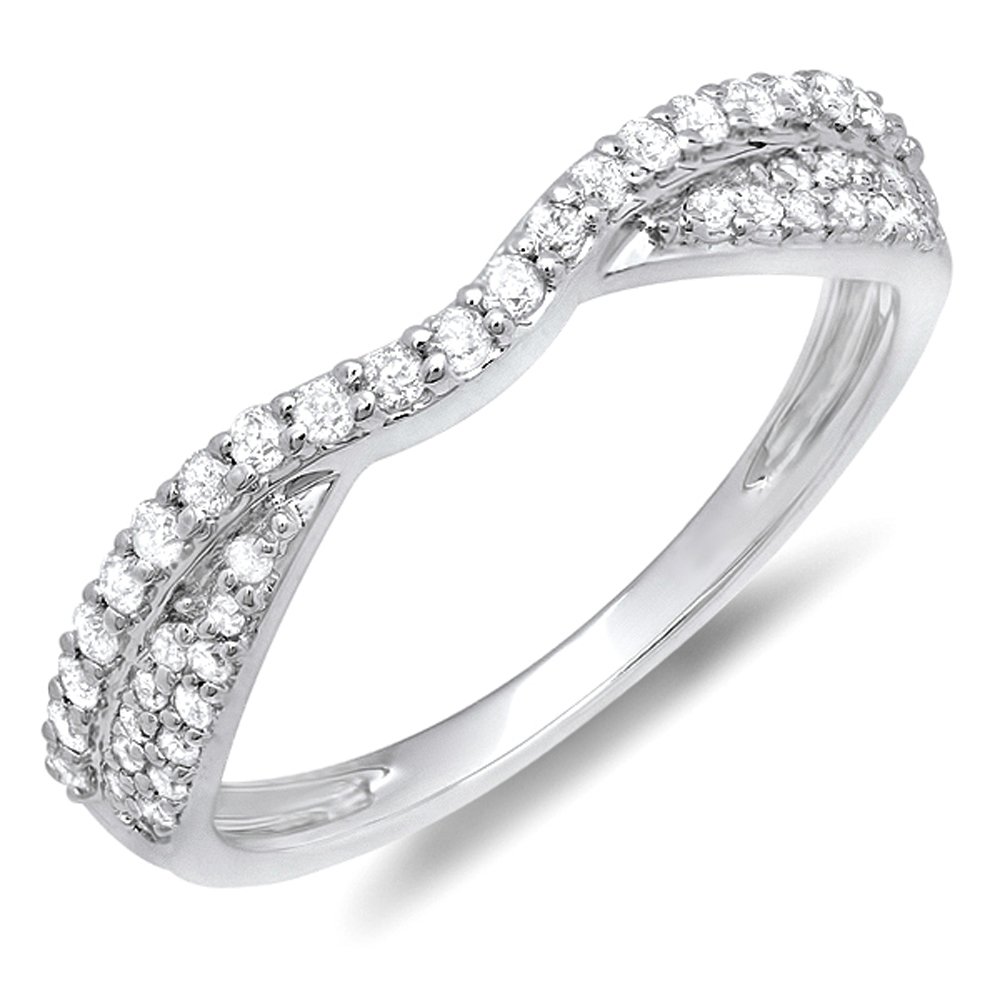 Dazzlingrock Collection 0.36 Carat (ctw) 18k Round Diamond Stackable Wedding Band for Women 1/3 CT, White Gold, Size 6