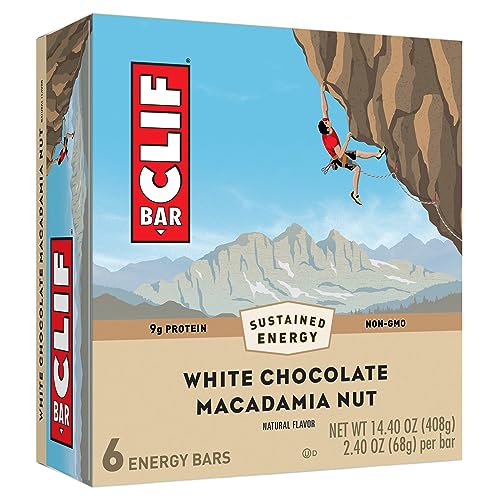 Clif Bar - White Chocolate Macadamia Nut Flavor - Made with Organic Oats - 9g Protein - Non-GMO - Plant Based - Energy Bars - 2.4 oz. (6 Pack)