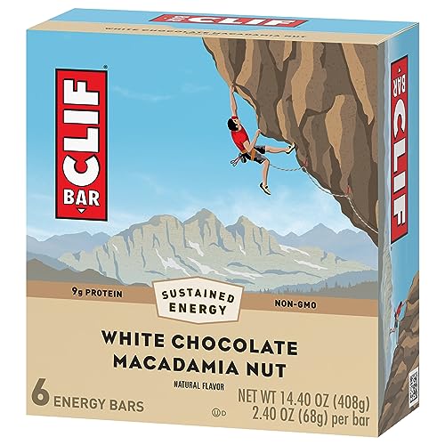 Clif Bar - White Chocolate Macadamia Nut Flavor - Made with Organic Oats - 9g Protein - Non-GMO - Plant Based - Energy Bars - 2.4 oz. (6 Pack)