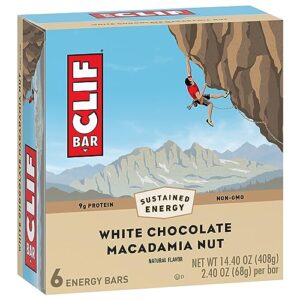 Clif Bar - White Chocolate Macadamia Nut Flavor - Made with Organic Oats - 9g Protein - Non-GMO - Plant Based - Energy Bars - 2.4 oz. (6 Pack)