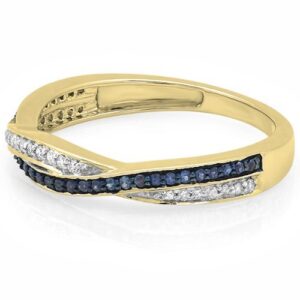 Dazzlingrock Collection 18K Round White Diamond & Blue Sapphire Swirl Stackable Wedding Band for Women Yellow Gold, Size 8.5