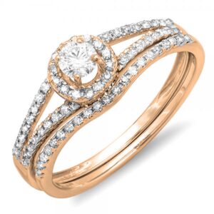 dazzlingrock collection 0.45 carat (ctw) 10k round diamond halo style engagement ring for women with wedding band set 1/2 ct, rose gold, size 5.5