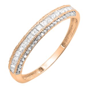 Dazzlingrock Collection 0.45 Carat (ctw) Princess & Round White Diamond Stackable Wedding Band Ring for Women in 10K Rose Gold, Size 7