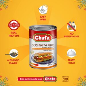 Chata Cochinita Pibil Can | Shredded, Annato Seasoned Pork Meat | Ready-to-Eat | No Preservatives | 14.1 Ounce (Pack of 1)