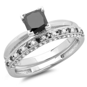 dazzlingrock collection 1.50 carat princess, round black & white diamond wedding ring set in 10k solid white gold size 7