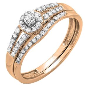 dazzlingrock collection 0.40 carat (ctw) 14k round diamond ladies split shank halo style bridal ring engagement matching wedding band set, rose gold, size 6