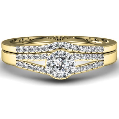 Dazzlingrock Collection 0.40 Carat (ctw) 18k Round Diamond Women Split Shank Halo Style Ring Engagement Matching Wedding Band Set, Yellow Gold, Size 8