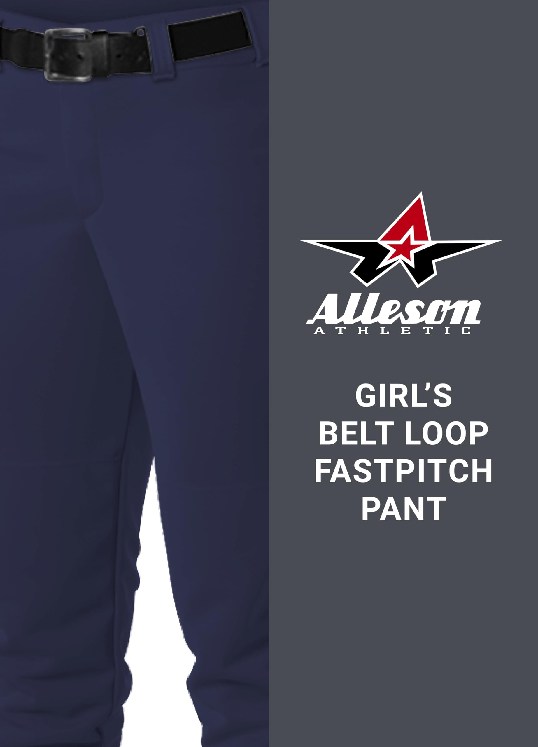 Alleson ATHLETIC Girls' Large (26-28" W) Athletic Fast Pitch Softball Belt Loop Pants, Navy