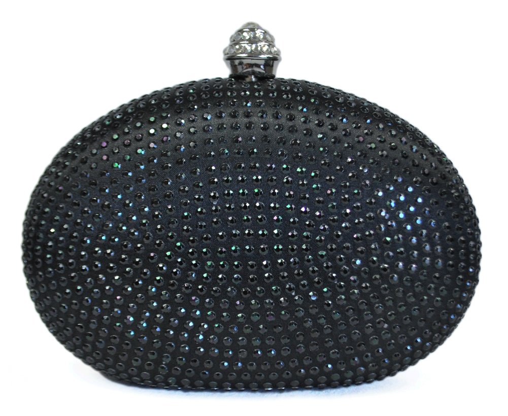 Chicastic Black Rhinestone Crystal Minaudiere Hard Mini Wedding Cocktail Evening Clutch Bag