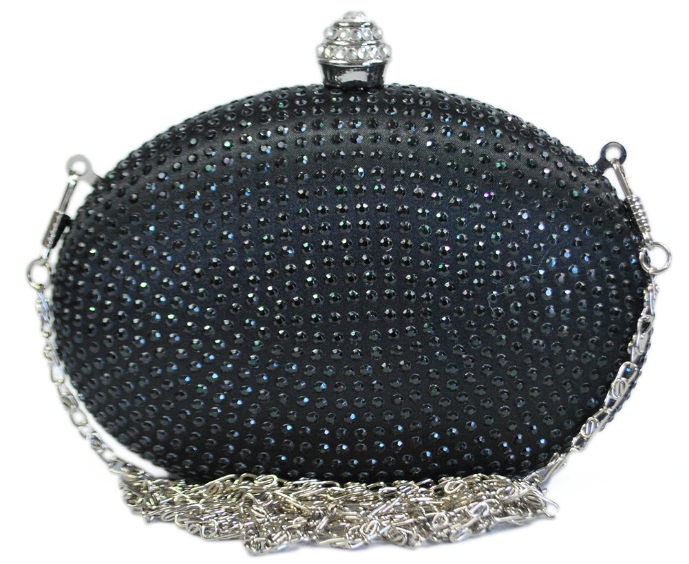 Chicastic Black Rhinestone Crystal Minaudiere Hard Mini Wedding Cocktail Evening Clutch Bag