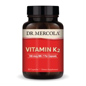 dr. mercola vitamin k2, 90 servings (90 capsules), 180 mcg mk-7 per capsule, dietary supplement, promotes healthy arterial function, non-gmo