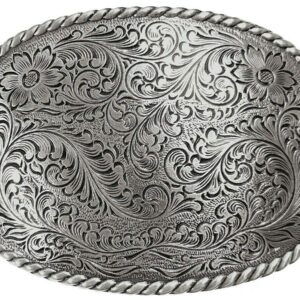 Antique Silver Floral with Rope Edge Western Belt Buckle