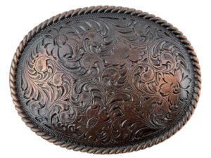 h8136 western floral engraved pattern rope edged belt buckle fits 1-1/2"(38mm) belt (copper)