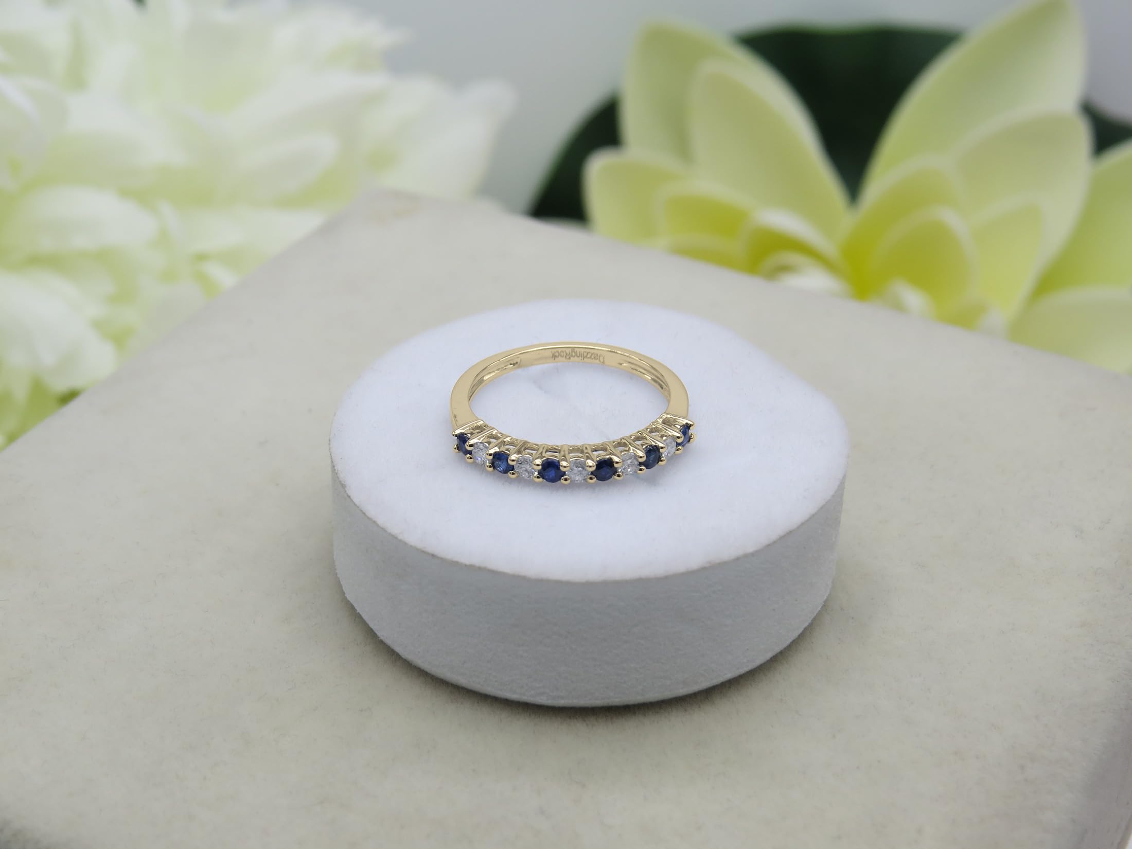 Dazzlingrock Collection Alternate Round Blue Sapphire & White Diamond Stackable Wedding Band for Women in 14K Yellow Gold Size 5