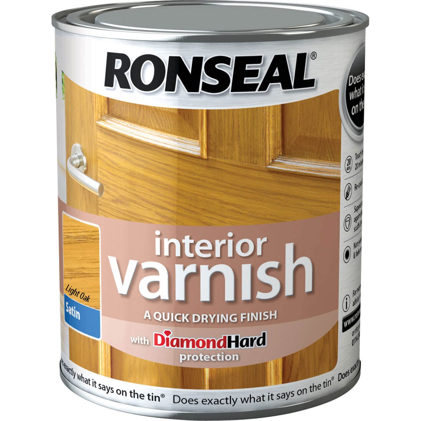 Ronseal RSLIVSLO250 250ml Quick Dry Satin Interior Varnish - Light Oak