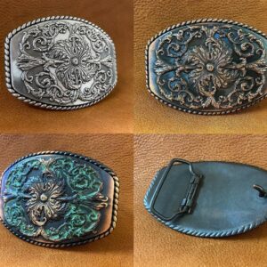 HA0016 Western Floral Engraved Ornate Design Belt Buckle Fits 1-1/2"(38mm) Belt (Antique Patina)