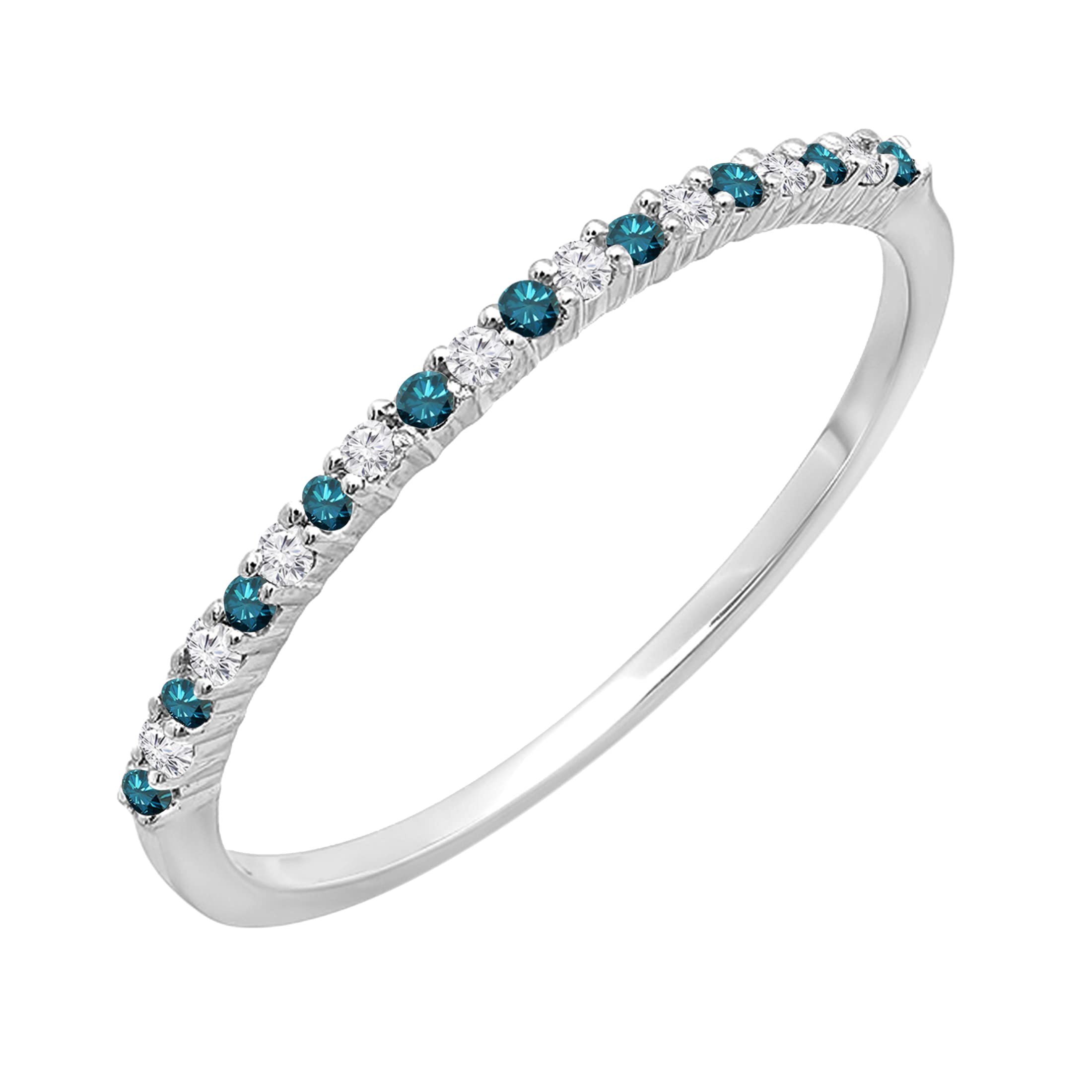 Dazzlingrock Collection 0.15 cttw Alternate Round Blue & White Diamond Stackable Ring for Women in 14K Solid White Gold Size 7