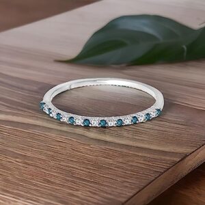 Dazzlingrock Collection 0.15 ctw Alternate Round Blue & White Diamond Stackable Ring for Women in 14K White Gold Size 9