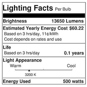 Eiko ECT 120V 500 Watt Inside Frosted Photoflood Lamp Bulb, Pack of 3