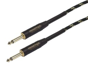 monoprice 1/4-inch ts male to 1/4-inch ts male instrument cable - 50 feet- black, 20awg, gold plated, copper braid shielding - cloth series