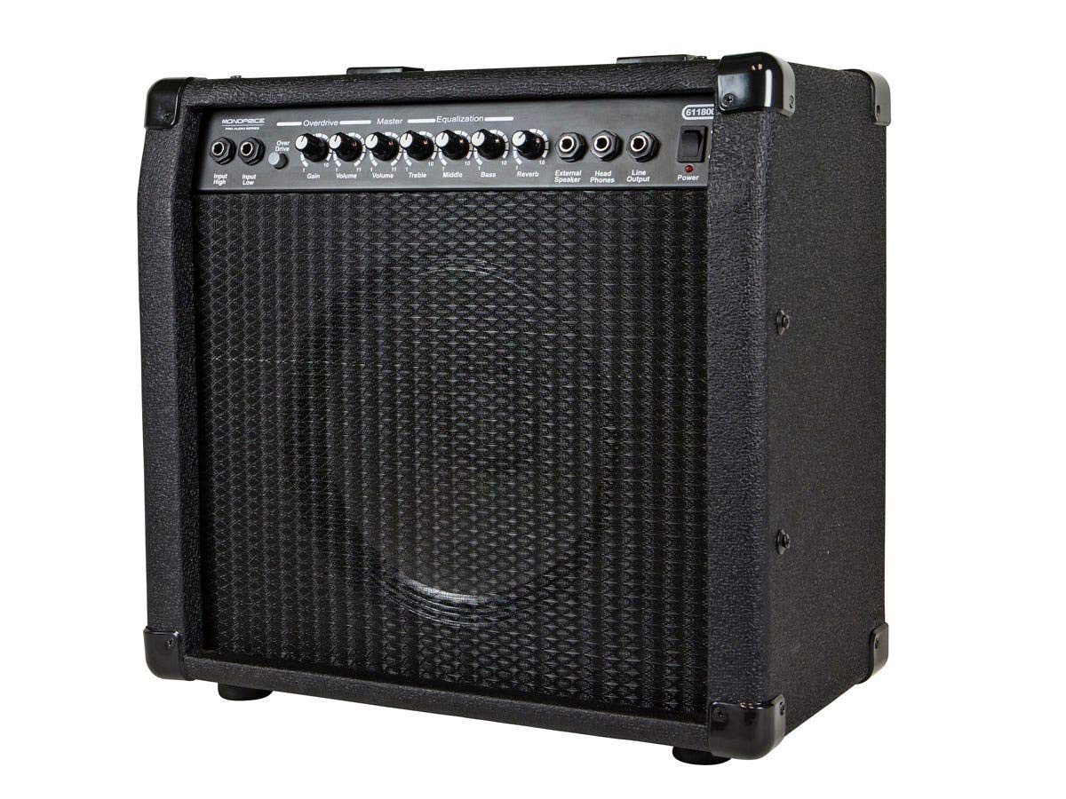 Monoprice 1x10 Guitar Combo Amplifier - Black, 40-Watt, Spring Reverb, 10-Inch 4-Ohm Speaker, High & Low Inputs, Headphone Output - Stage Right Series