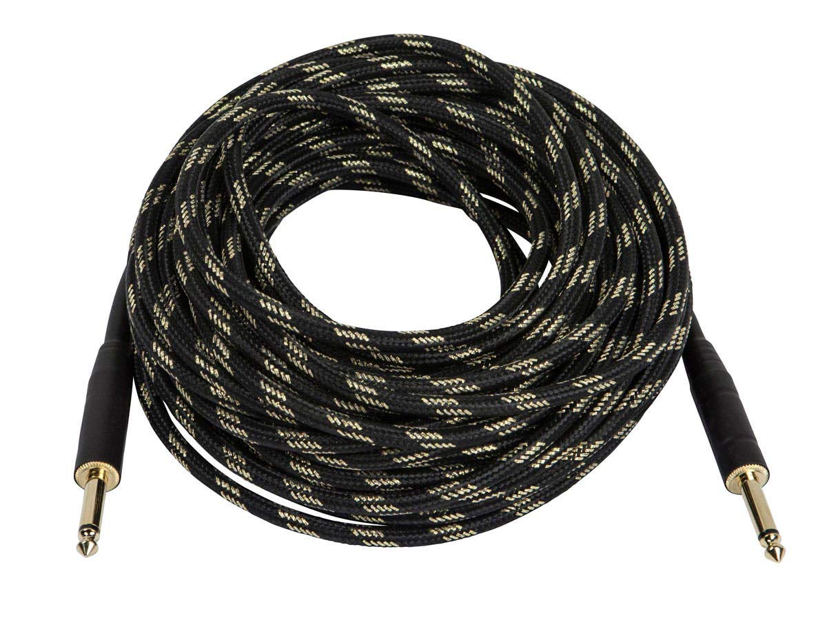 Monoprice 1/4-Inch TS Male to 1/4-Inch TS Male Instrument Cable - 50 Feet- Black, 20AWG, Gold Plated, Copper Braid Shielding - Cloth Series