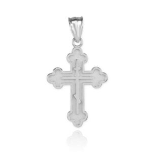 fine 14k white gold eastern orthodox cross charm pendant