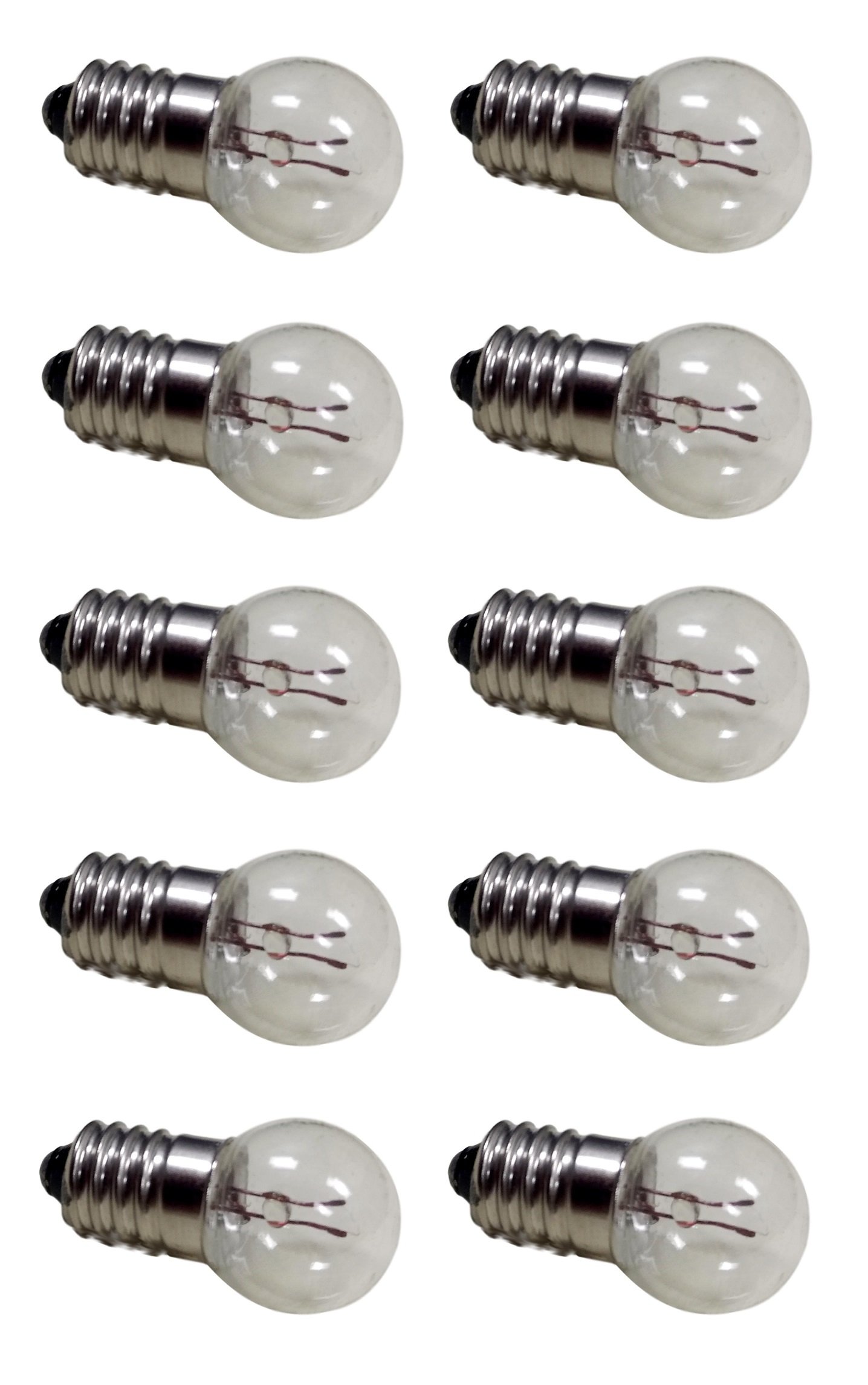 Pack of 10 E10 Miniature Screw Base Light Bulbs, 1.5V / 0.3A