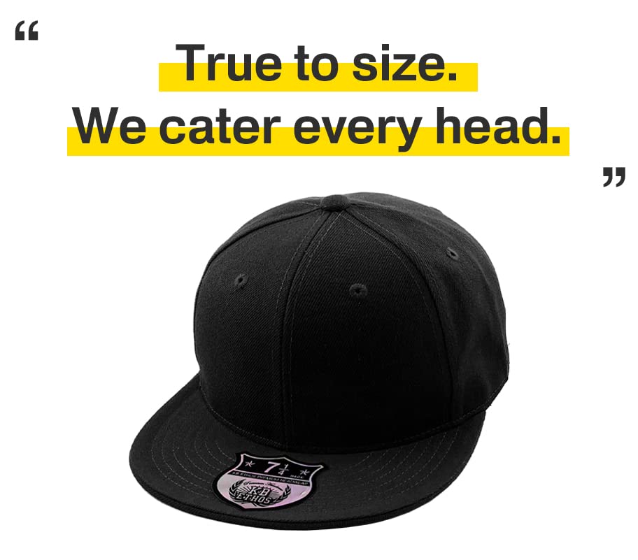 KNW-2364 BLK (7 3/8) The Real Original Fitted Flat-Bill Hats True-Fit, 9 Sizes & 20 Colors